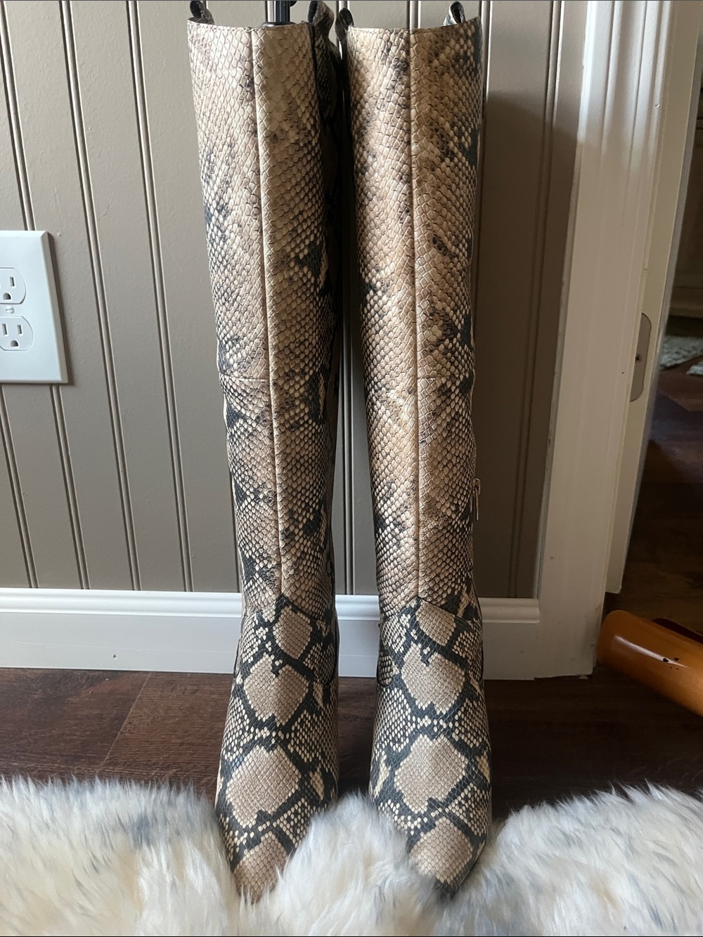 VINCE CAMUTO Natural Snake-Print Knee-High Boots - Picture 1 of 5